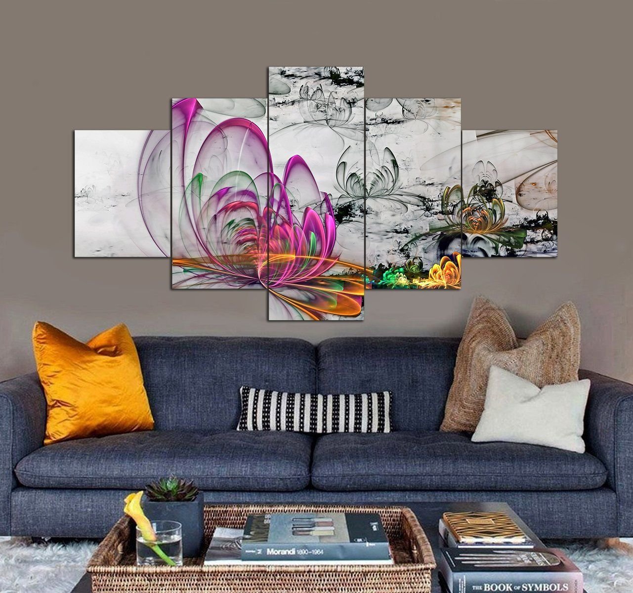 Abstract Fractal Glowing 3D Flowers 3D 5 Piece Canvas Art