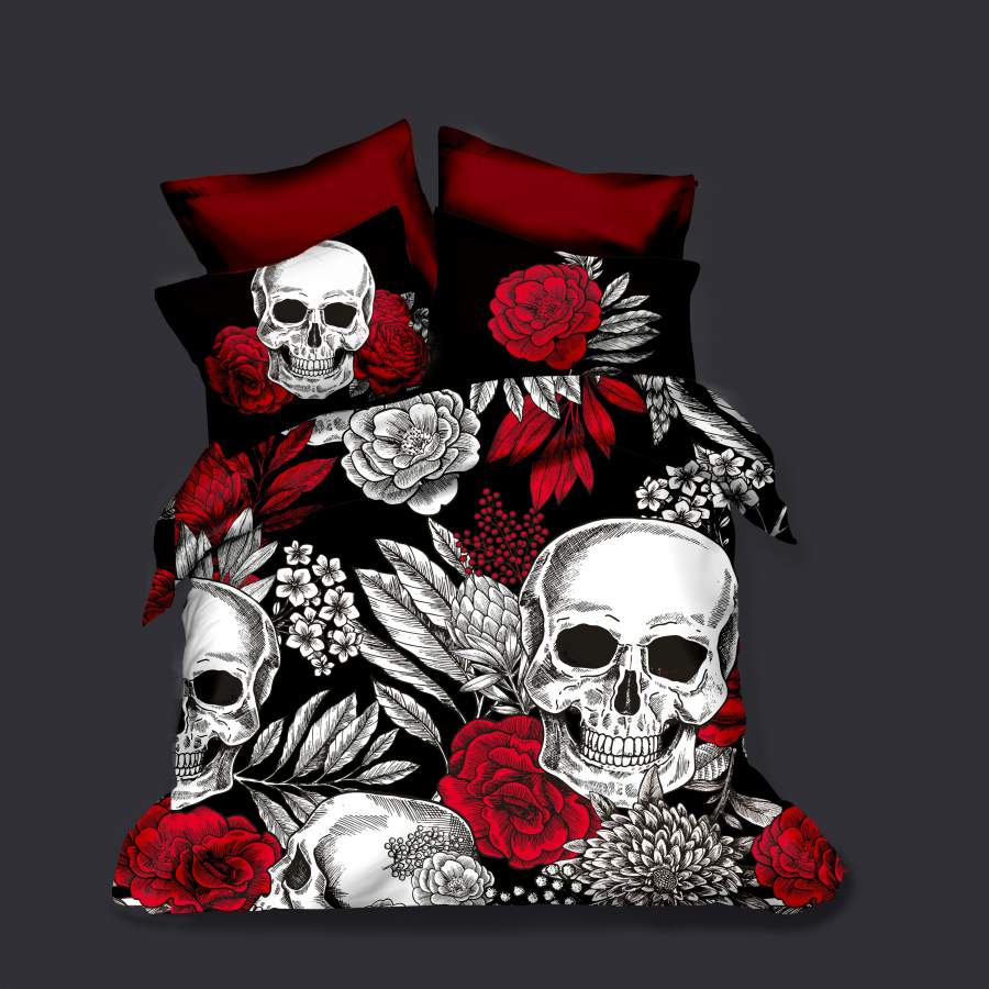 3D Red Rose Skull Quilt Cover Set Bedding Set Pillowcases 159