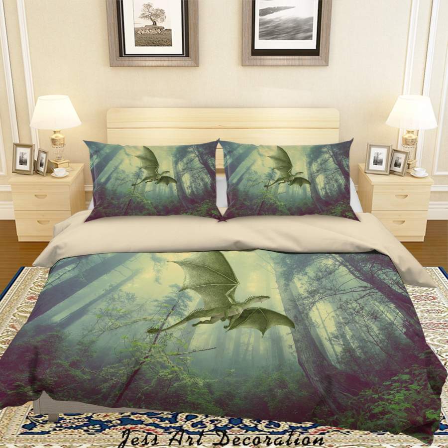 3D Primitive Forest Pterosaur Quilt Cover Set Bedding Set Duvet Cover Pillowcases 104 LQH