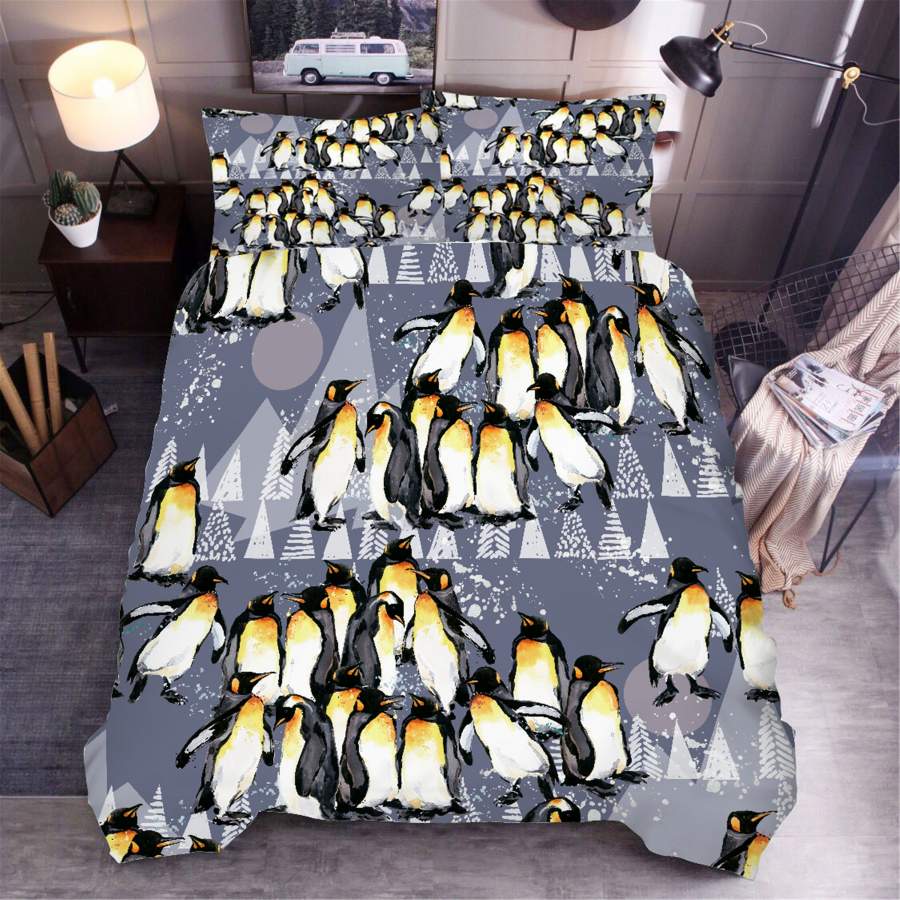 3D Blue Penguin Trees Quilt Cover Set Bedding Set Duvet Cover Pillowcases SF13