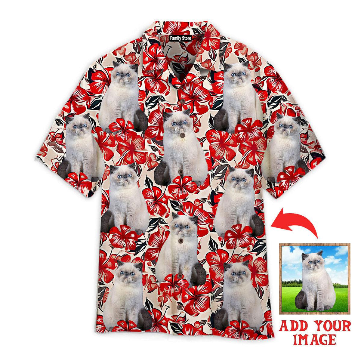 White Cat On Red Flower Design Custom Hawaiian Shirt Pn302090Lb