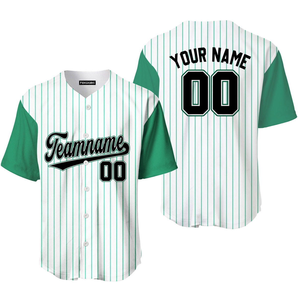 Personalized Green White Raglan Black Baseball Tee Jersey