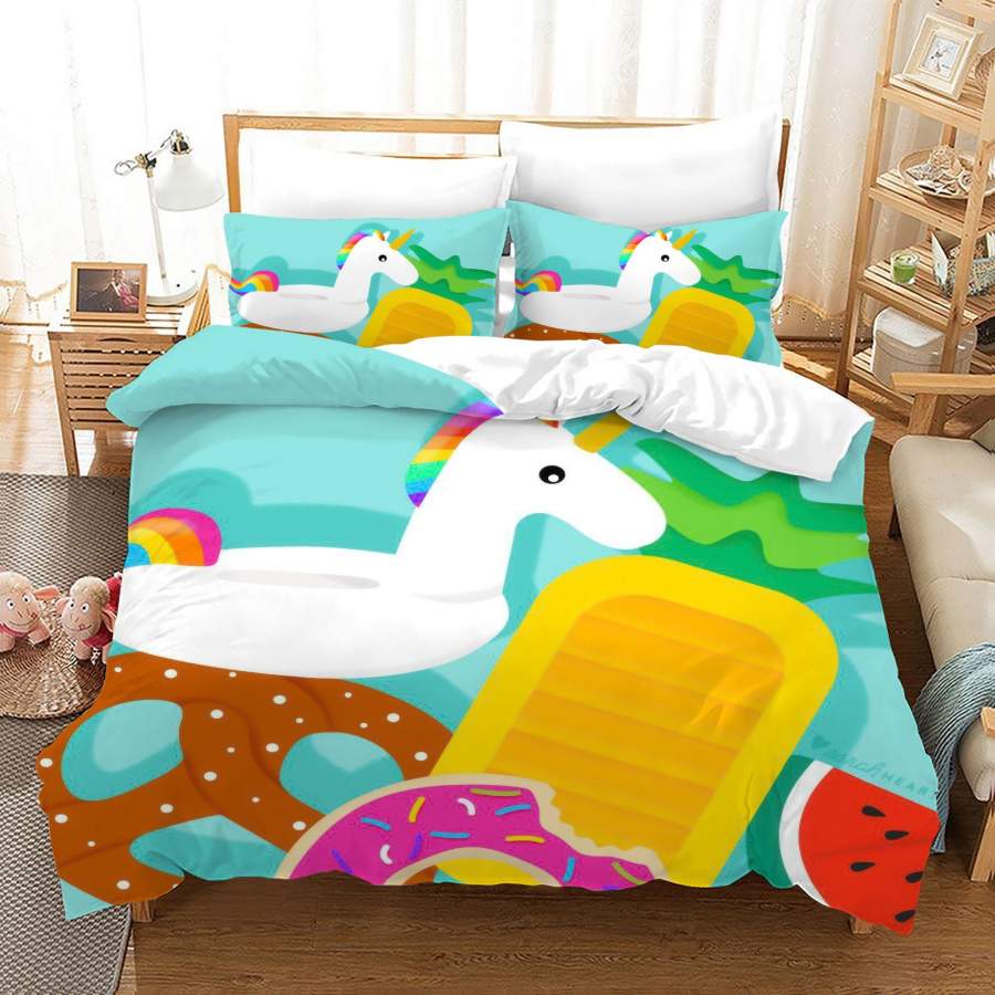 3D Sweets Cartoon Unicorn Quilt Cover Set Bedding Set Duvet Cover Pillowcases JN1044