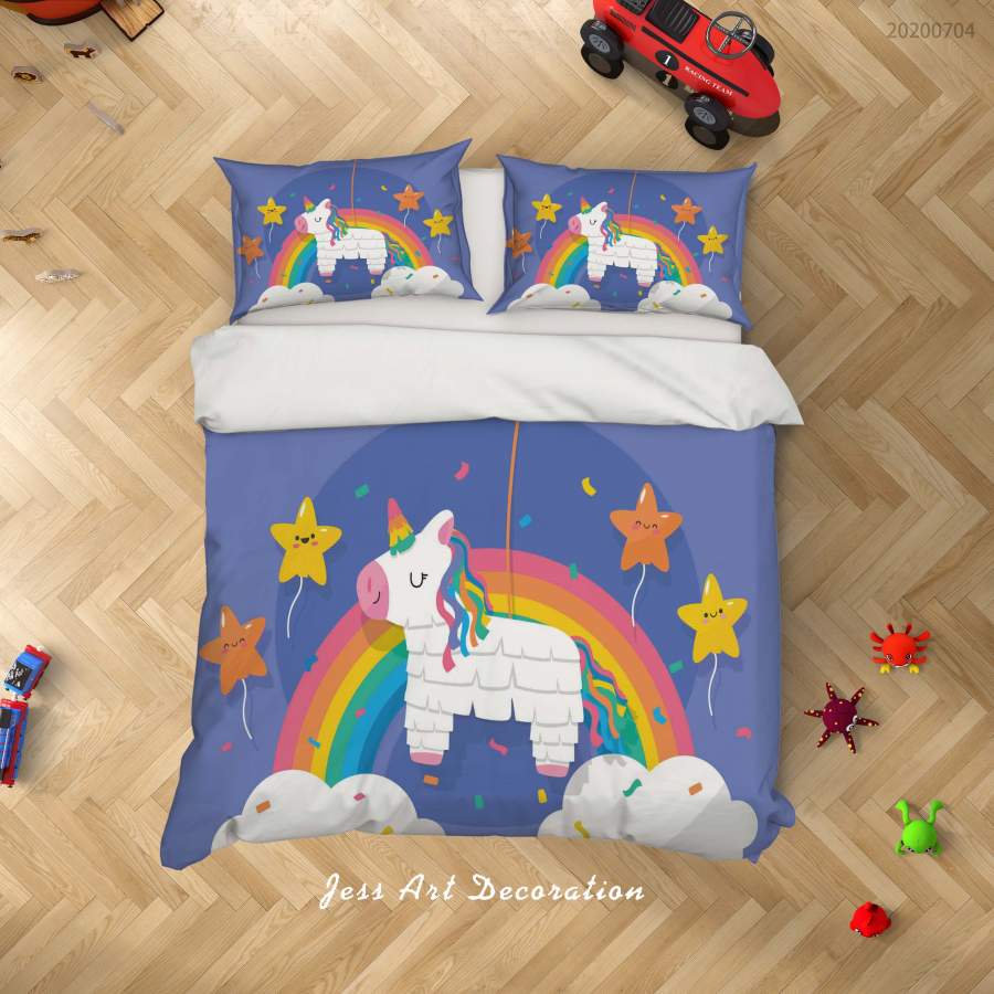 3D Stars Rainbow Unicorn Quilt Cover Set Bedding Set Duvet Cover Pillowcases SF186