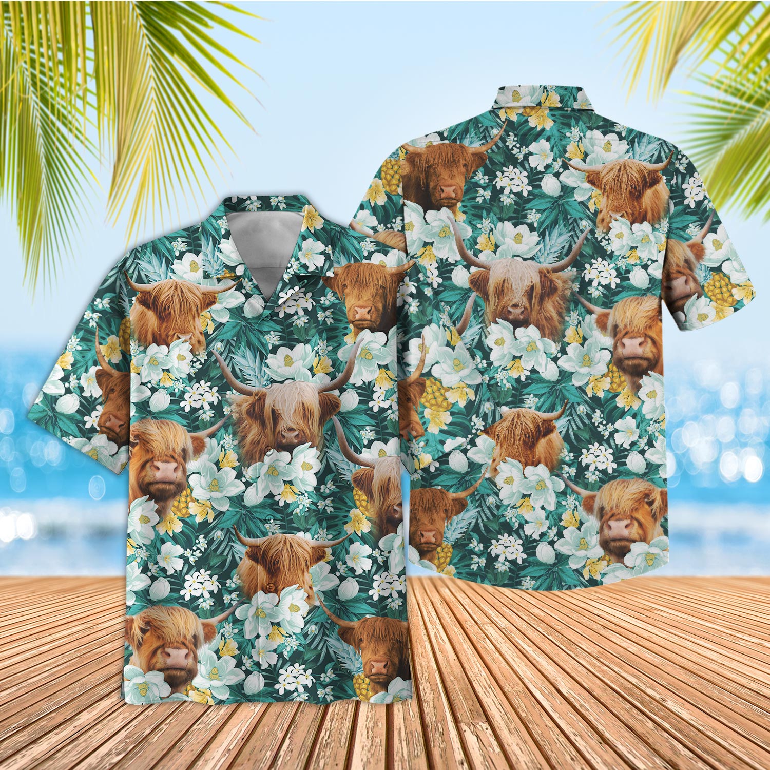 Unique Highland Floral Blue Summer 3D Hawaiian Shirt