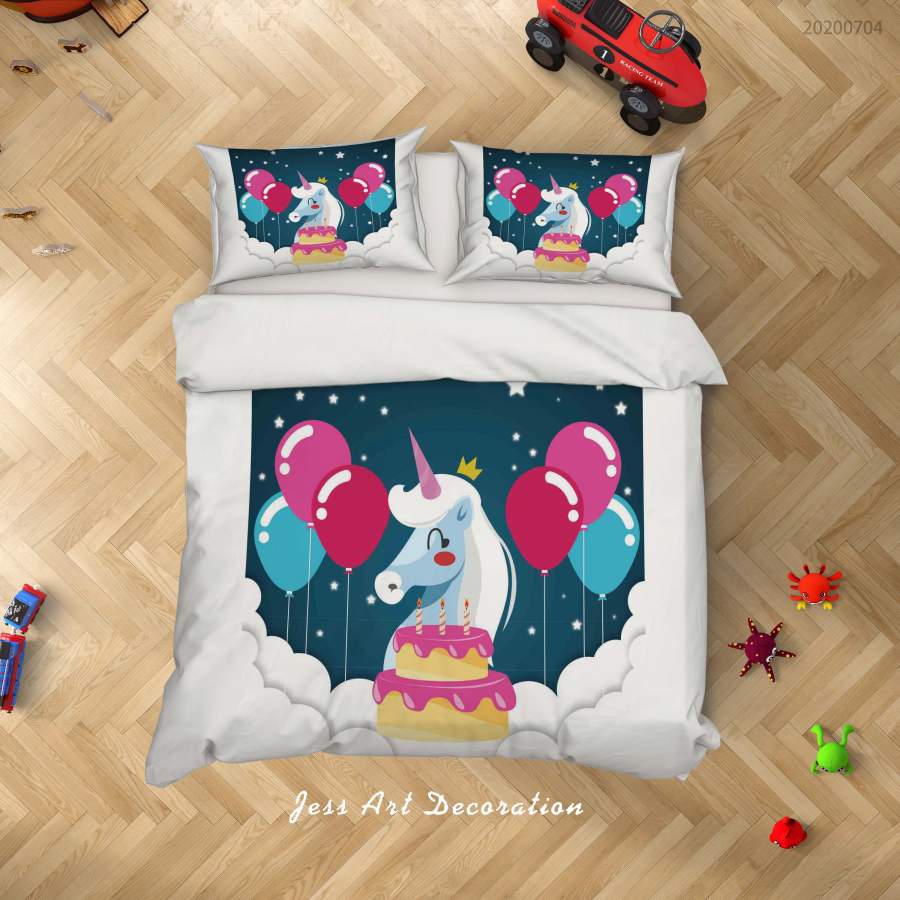 3D White Balloon Cake Unicorn Quilt Cover Set Bedding Set Duvet Cover Pillowcases SF169