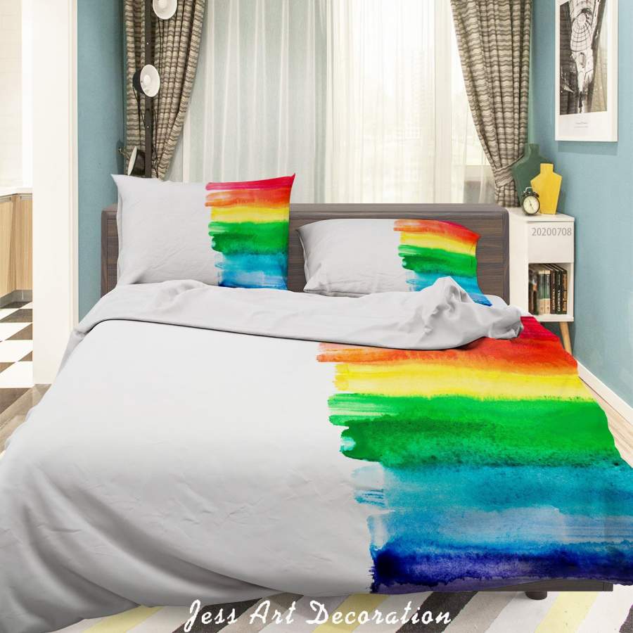 3D White Watercolor Rainbow Quilt Cover Set Bedding Set Duvet Cover Pillowcases SF13