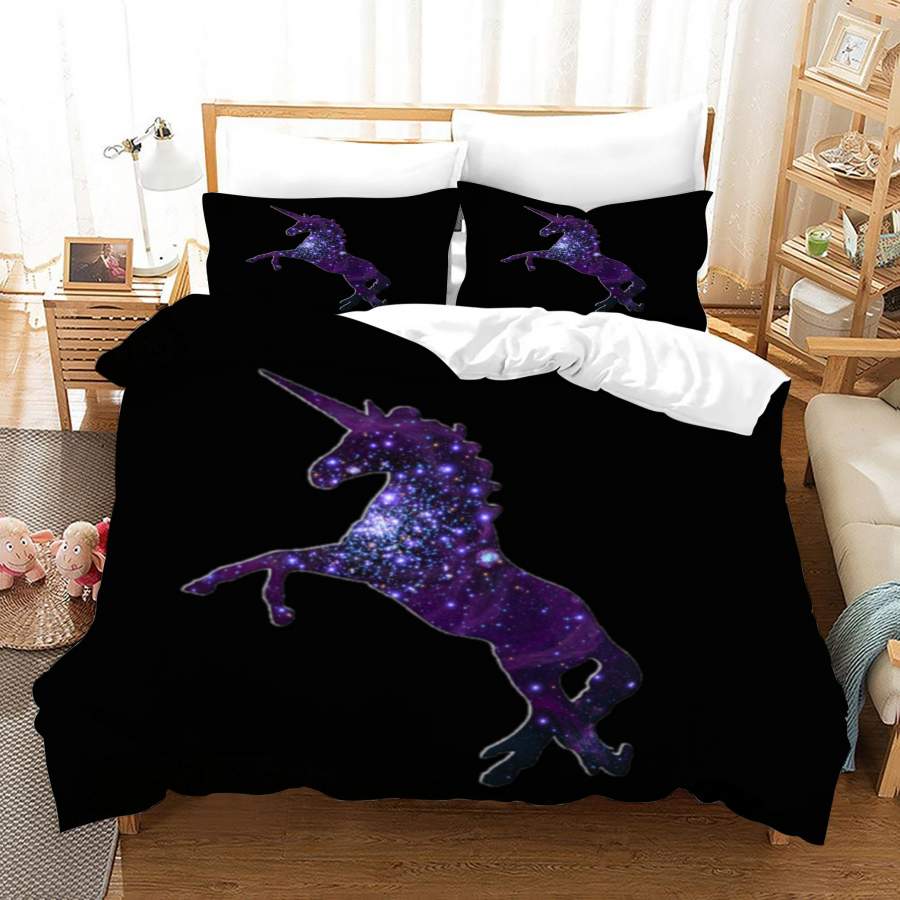 3D Purple Light Unicorn Quilt Cover Set Bedding Set Duvet Cover Pillowcases JN 1054