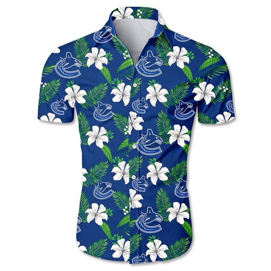 Vancouver Canucks Hawaiian Shirt Floral Button Up Slim Fit Body