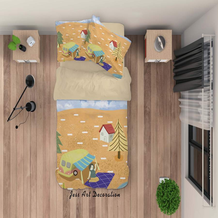 3D Cartoon Beach House Car Picnic Quilt Cover Set Bedding Set Duvet Cover Pillowcases A391 LQH