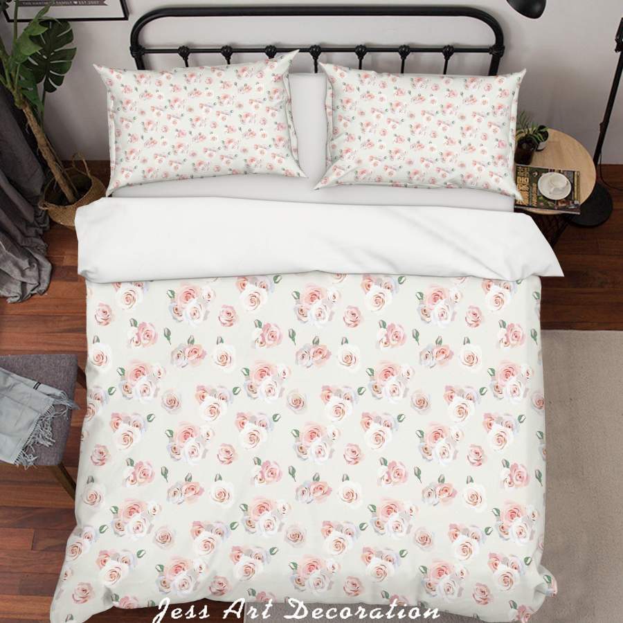 3D Pink White Floral Quilt Cover Set Bedding Set Duvet Cover Pillowcases SF01