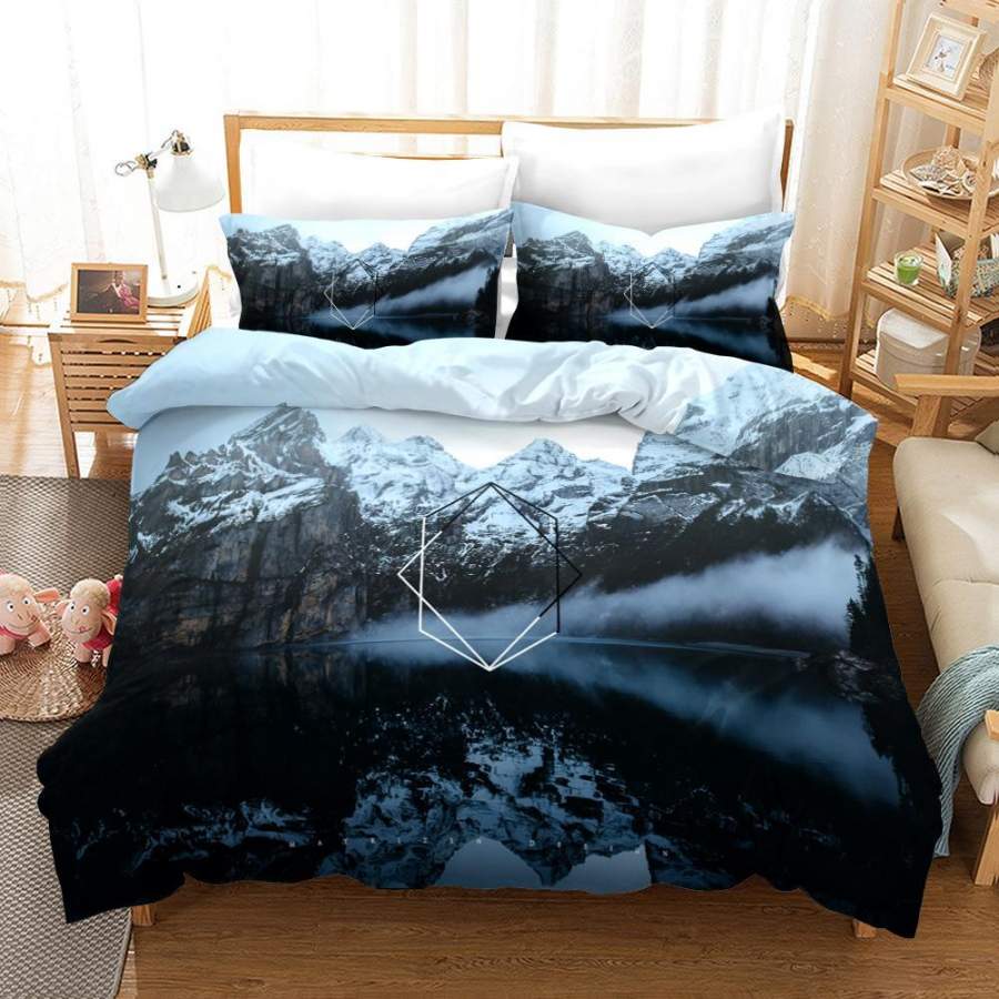 3D Hexagon Snow Mountain Lakes Quilt Cover Set Bedding Set Pillowcases 22