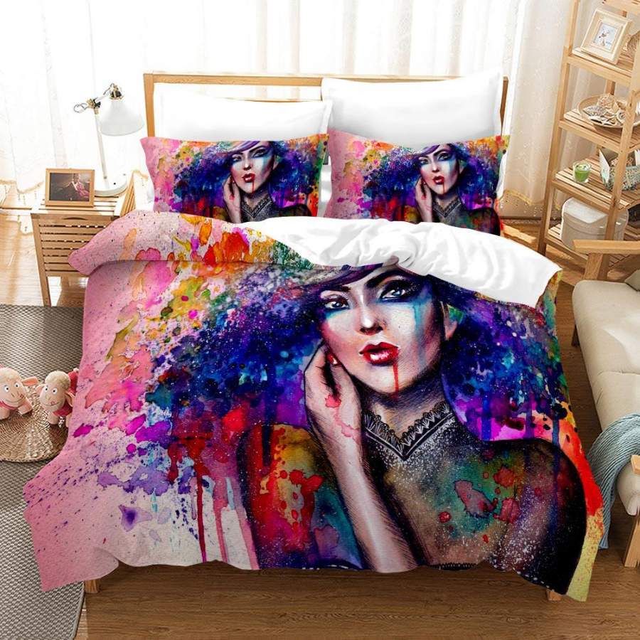 3D Colorful Women Quilt Cover Set Bedding Set Duvet Cover Pillowcases A440 LQH