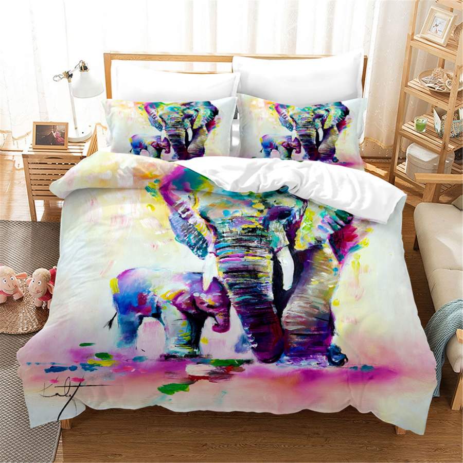 3D Watercolor Elephant Quilt Cover Set Bedding Set Pillowcases 131