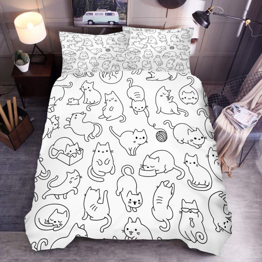 3D White Cat Kitty Ball Yarn Quilt Cover Set Bedding Set Duvet Cover Pillowcases SF41