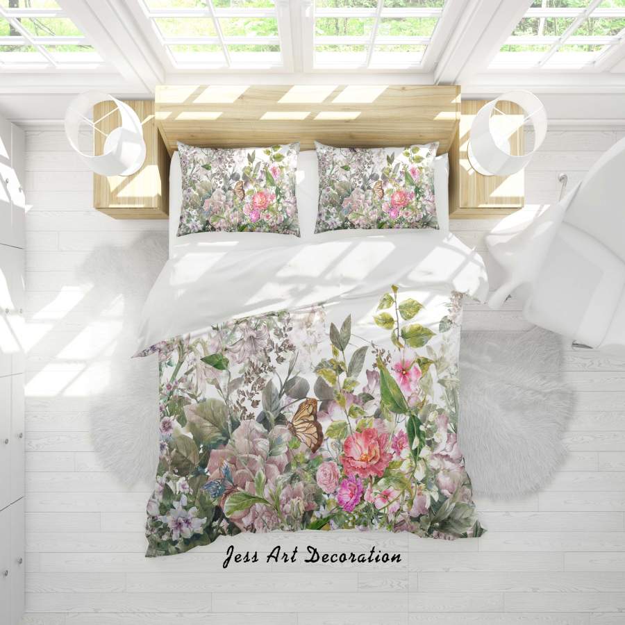 3D Pink Flower Leaf Butterfly Quilt Cover Set Bedding Set Duvet Cover Pillowcases A360 LQH