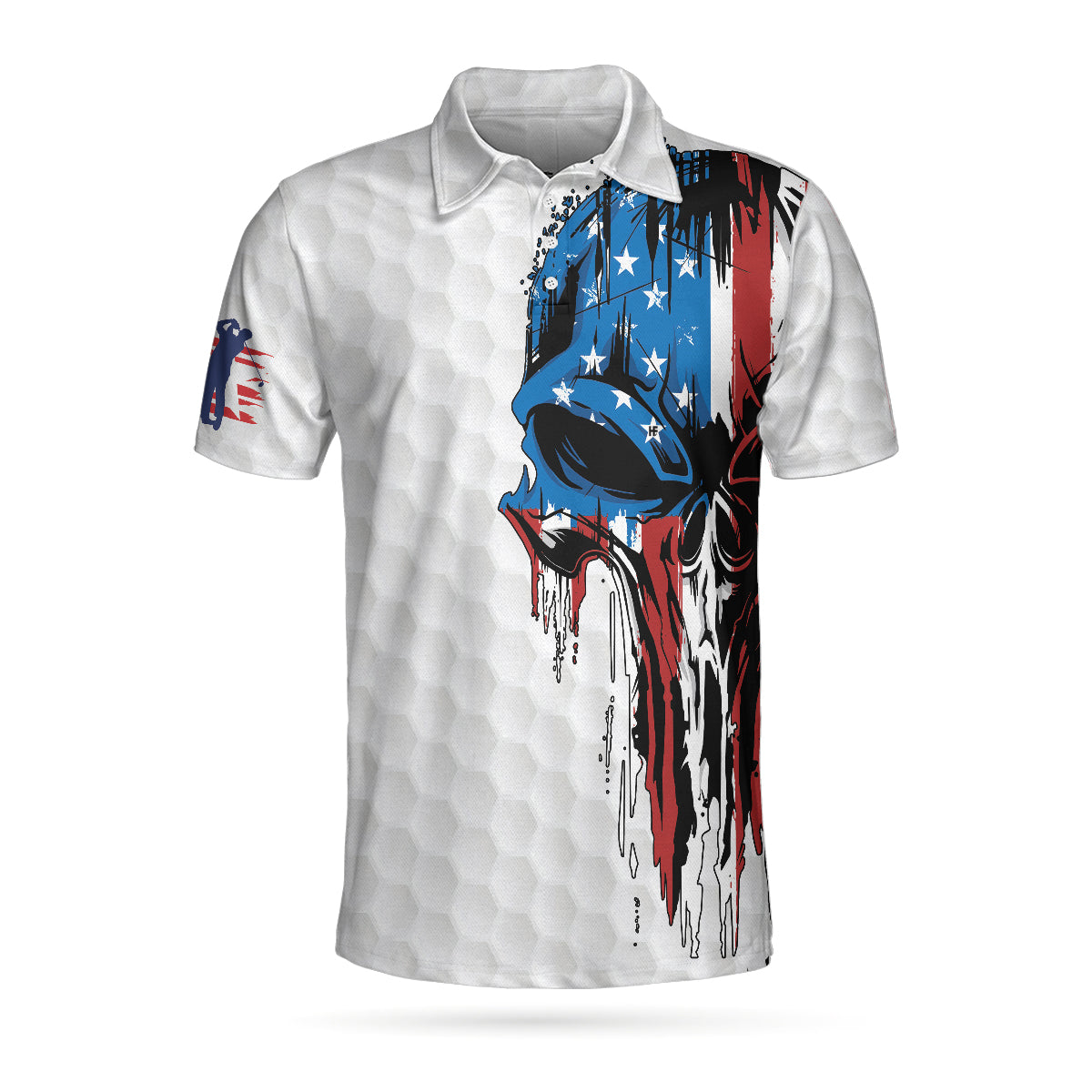 Patriot White Golf Pattern Wet Paint Skull Men Polo Shirt