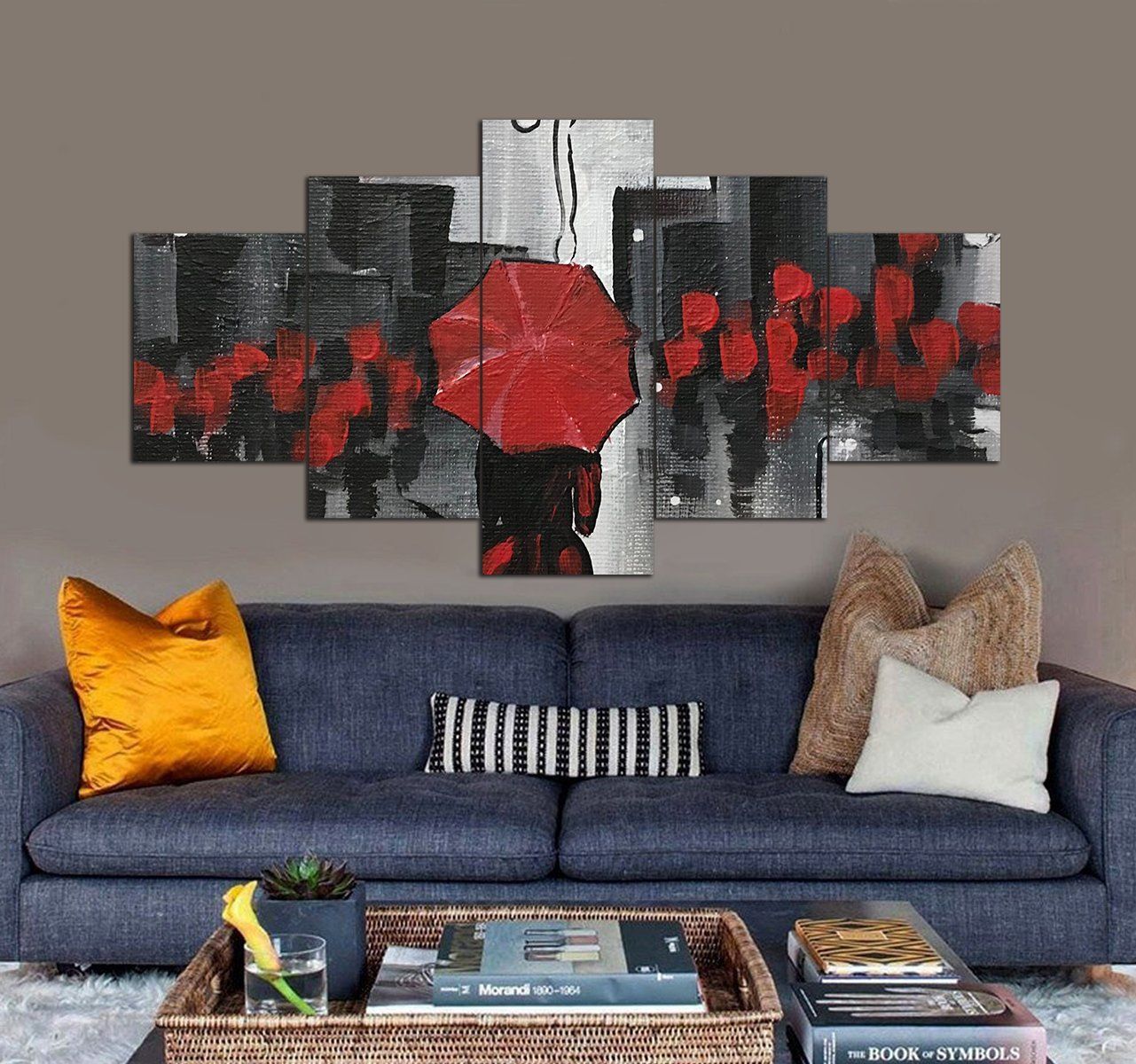 Umbrella With Girl Abstract Painting 3D 5 Piece Canvas Art