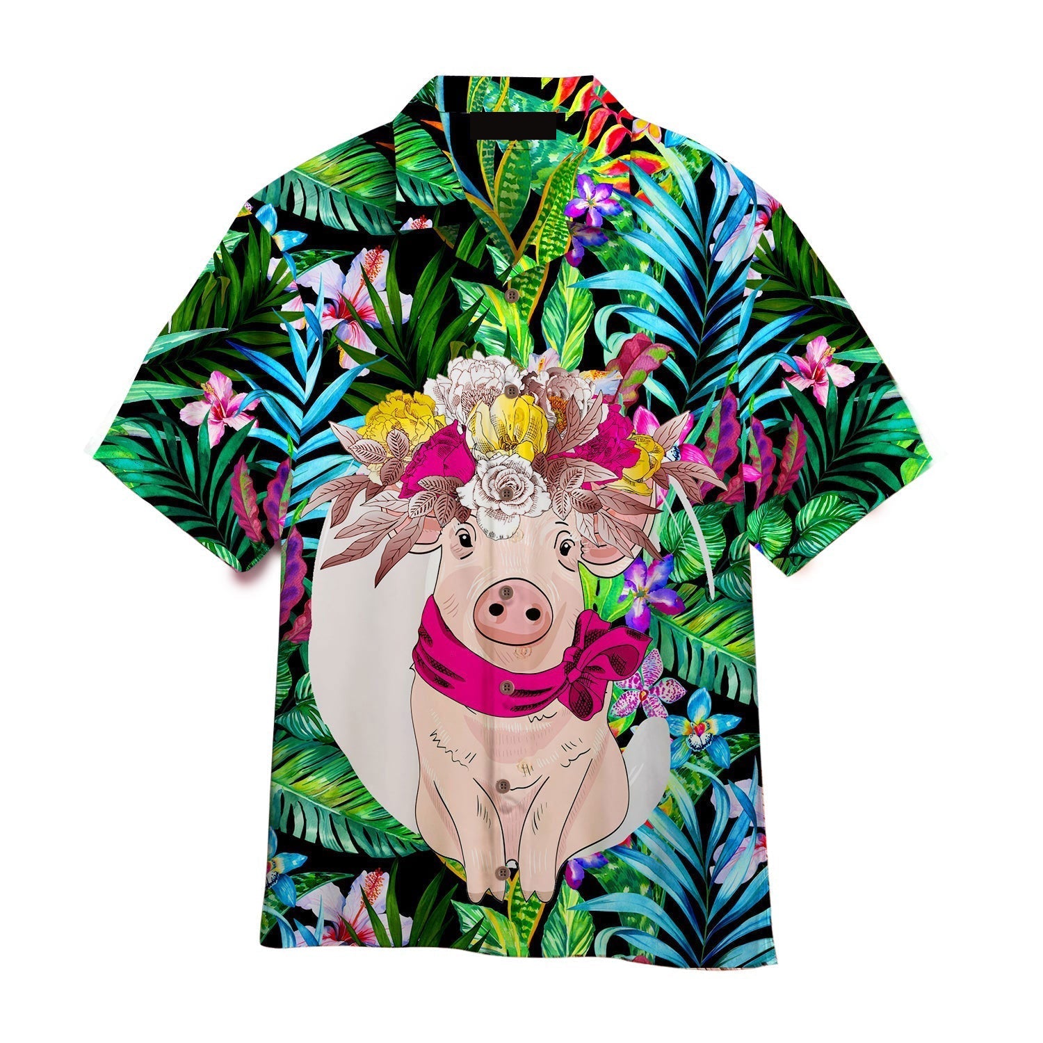 Tropical Flowers Pink Pig Hawaiian Shirt For Men & Women