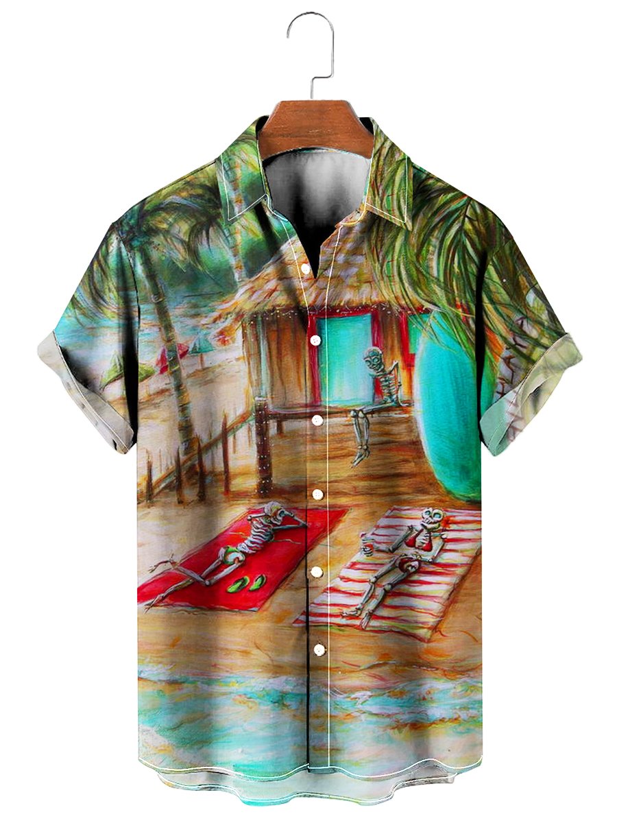 Tropical Palm Skull Print Hawaiian Shirt