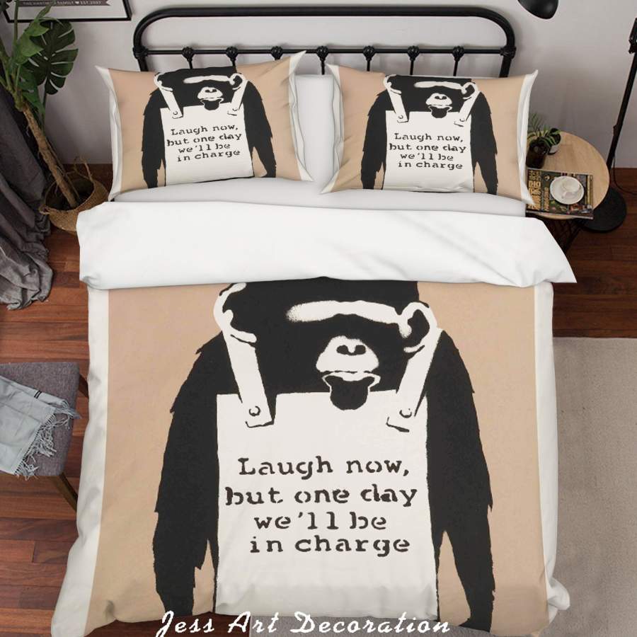 3D Black White Banksy Laugh Now Quilt Cover Set Bedding Set Duvet Cover Pillowcases  ZY D36