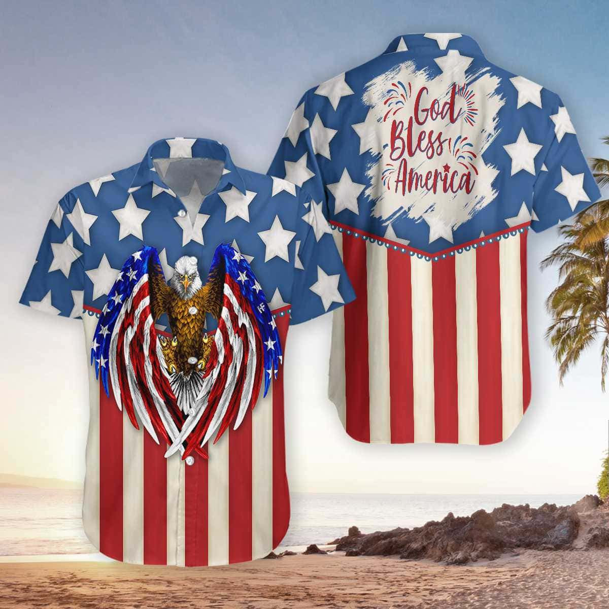 4Th Of July God Bless America Eagle Hawaiian Shirt For Men