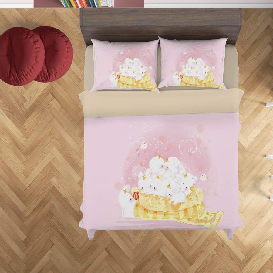 3D Cartoon Pink Rabbit Quilt Cover Set Bedding Set Duvet Cover Pillowcases A322 LQH