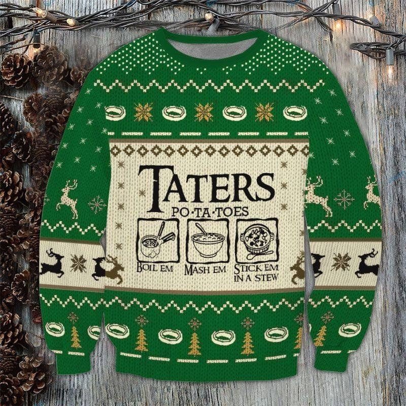 Taters Potatoes Green Knitted Xmas – Ugly Christmas Sweater