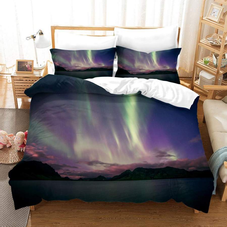 3D Purple Aurora Quilt Cover Set Bedding Set Duvet Cover Pillowcases SF13