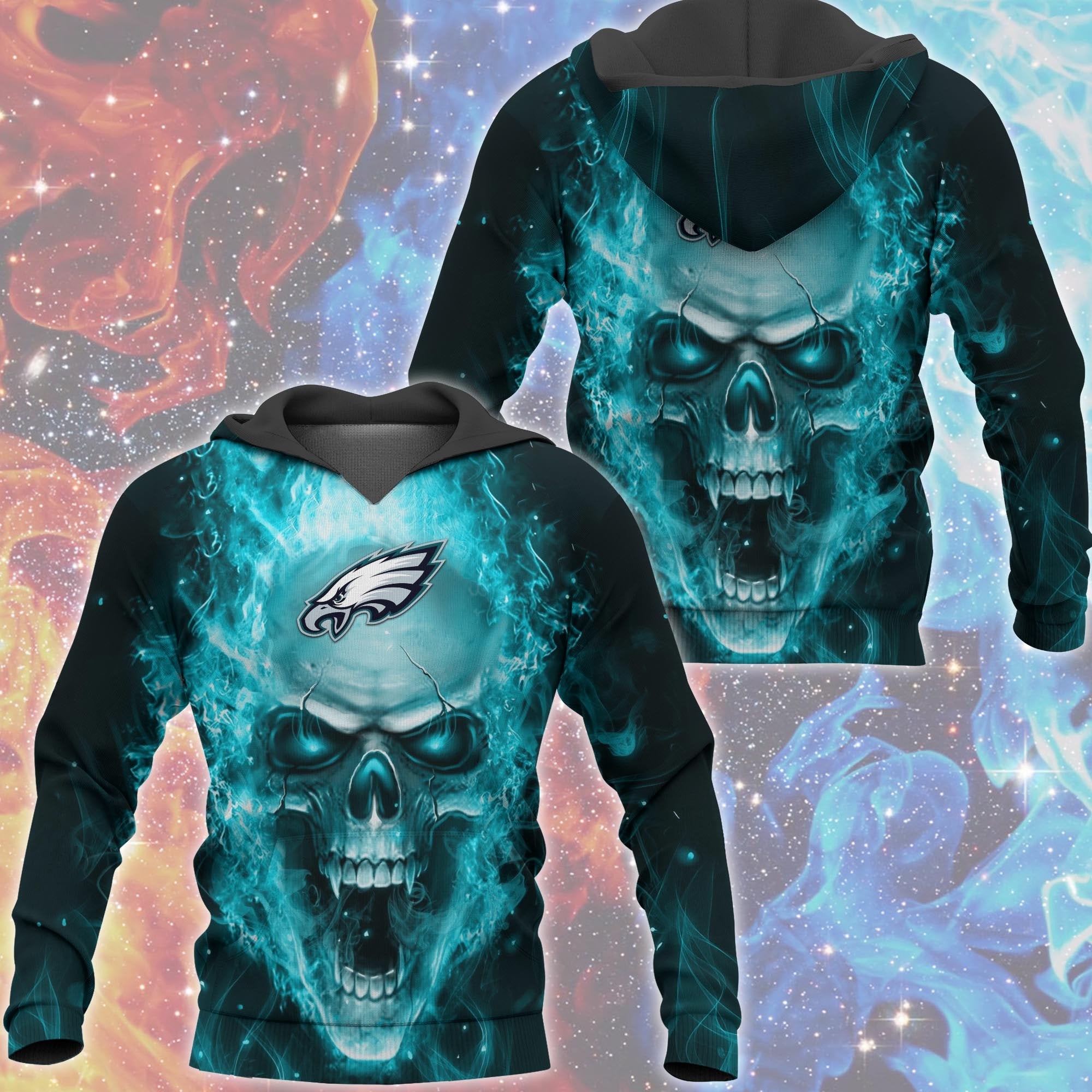 Philadelphia Eagles Skull Hoodies 3D With Zipper, Pullover