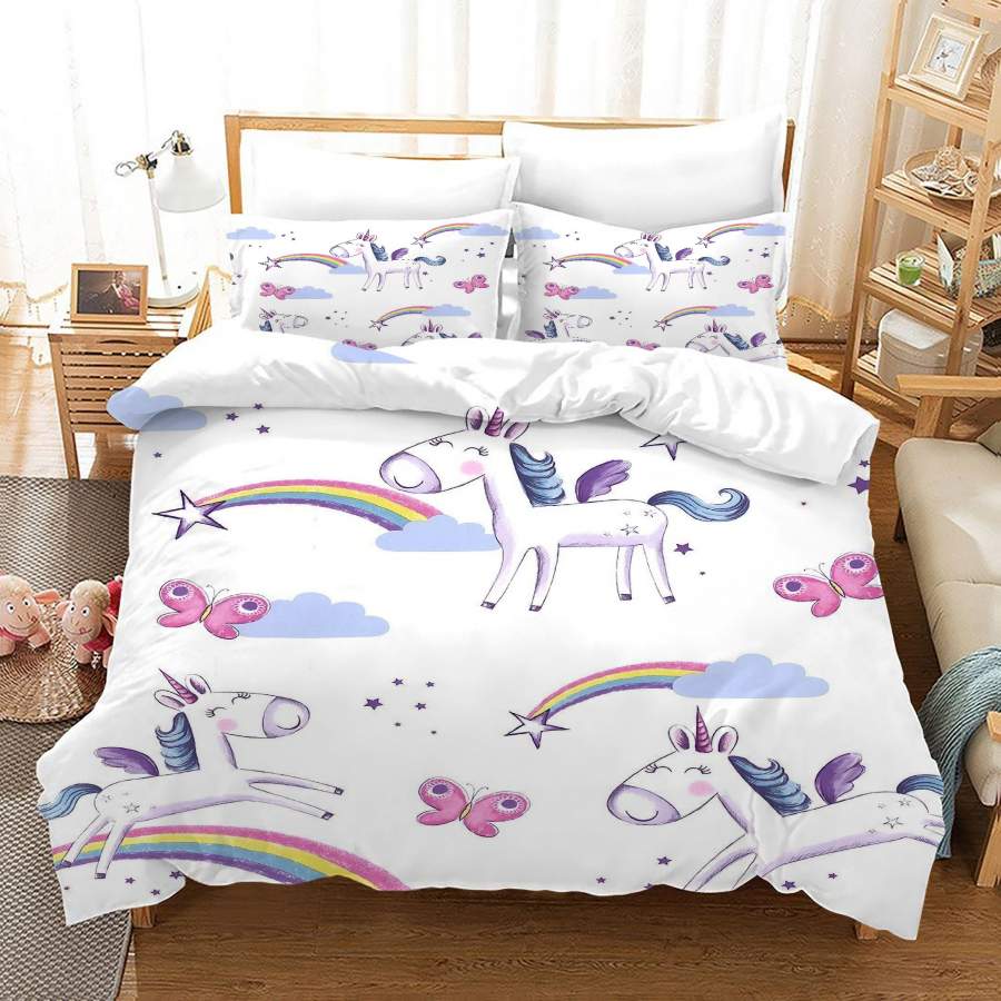 3D Rainbow Butterfly Unicorn Quilt Cover Set Bedding Set Duvet Cover Pillowcases JN1038