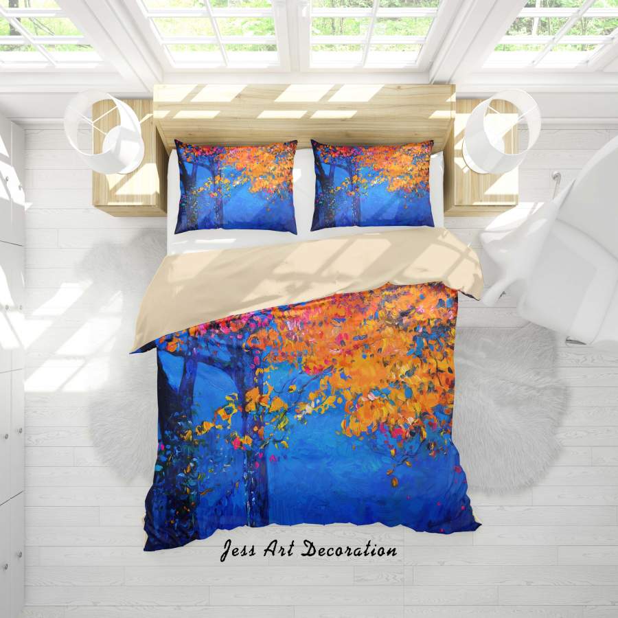 3D Maple Blue Oil Painting Quilt Cover Set Bedding Set Duvet Cover Pillowcases A052 LQH