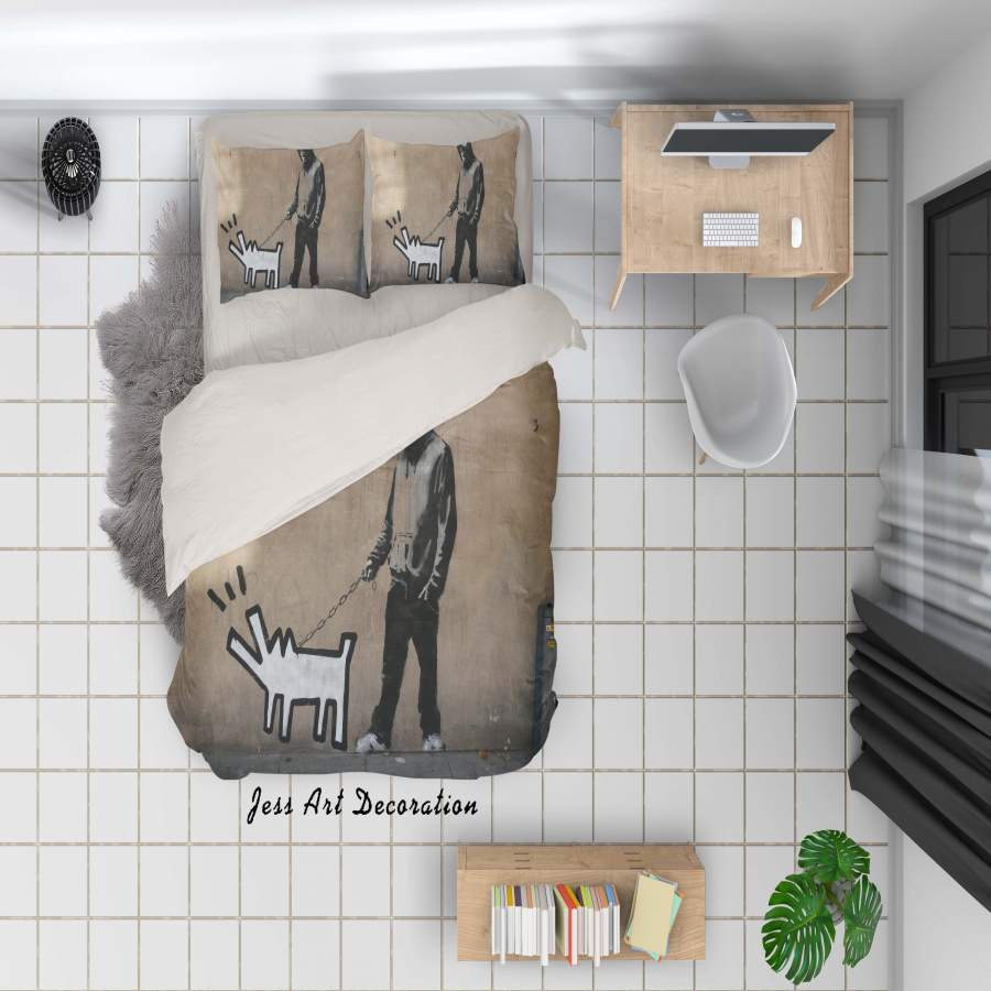 3D Retro Banksy Mural Abstract Figure Dog Quilt Cover Set Bedding Set Duvet Cover Pillowcases  ZY D100