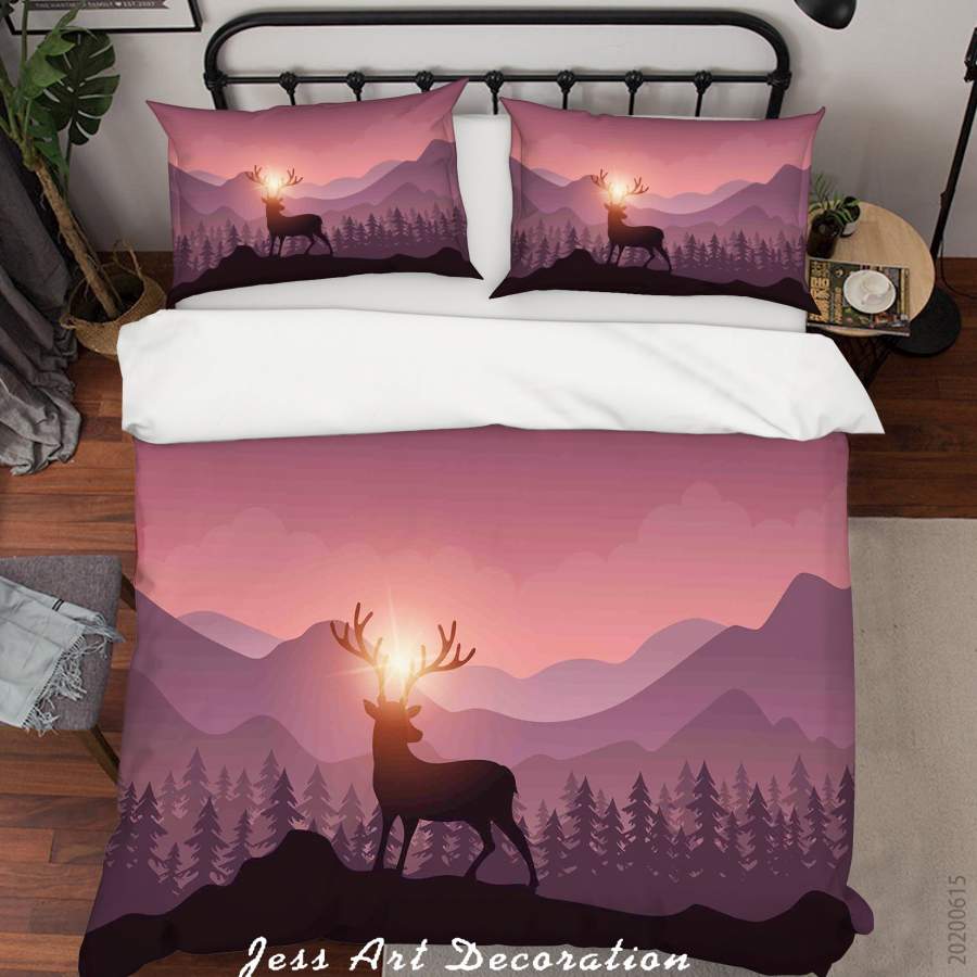 3D Mountain Forest Elk Quilt Cover Set Bedding Set Duvet Cover Pillowcases SF41