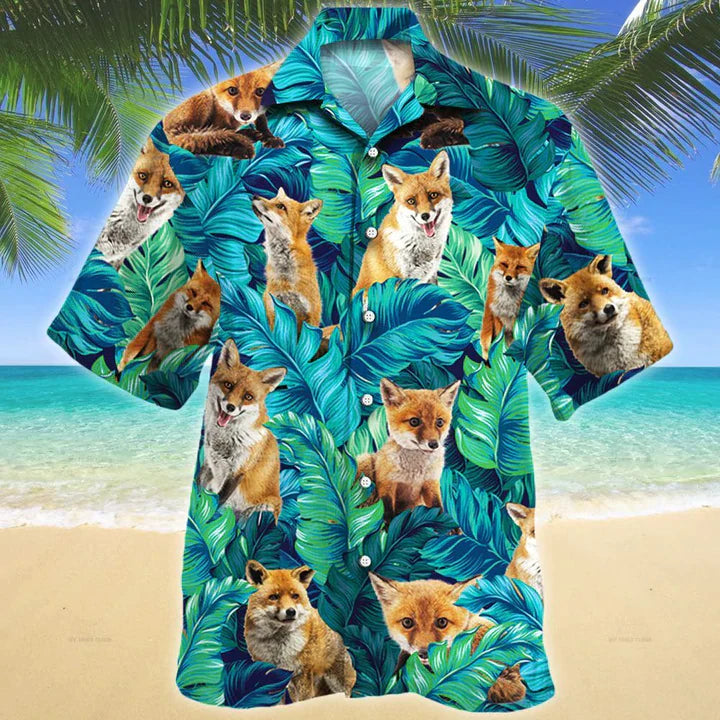 Tropical Fox Men Hawaiian Shirts Casual Button Down