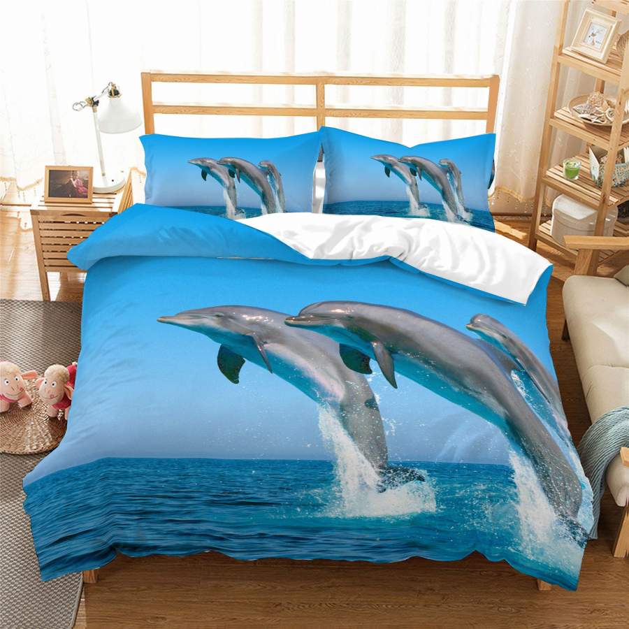 3D Blue Sea Surface Dolphin Quilt Cover Set Bedding Set Duvet Cover Pillowcases SF63