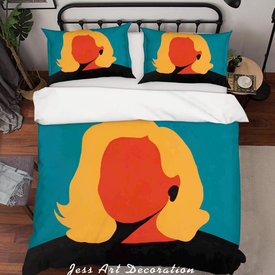 3D Abstract Figure Lady Golden Hair Red Blue Quilt Cover Set Bedding Set Duvet Cover Pillowcases  ZY D46