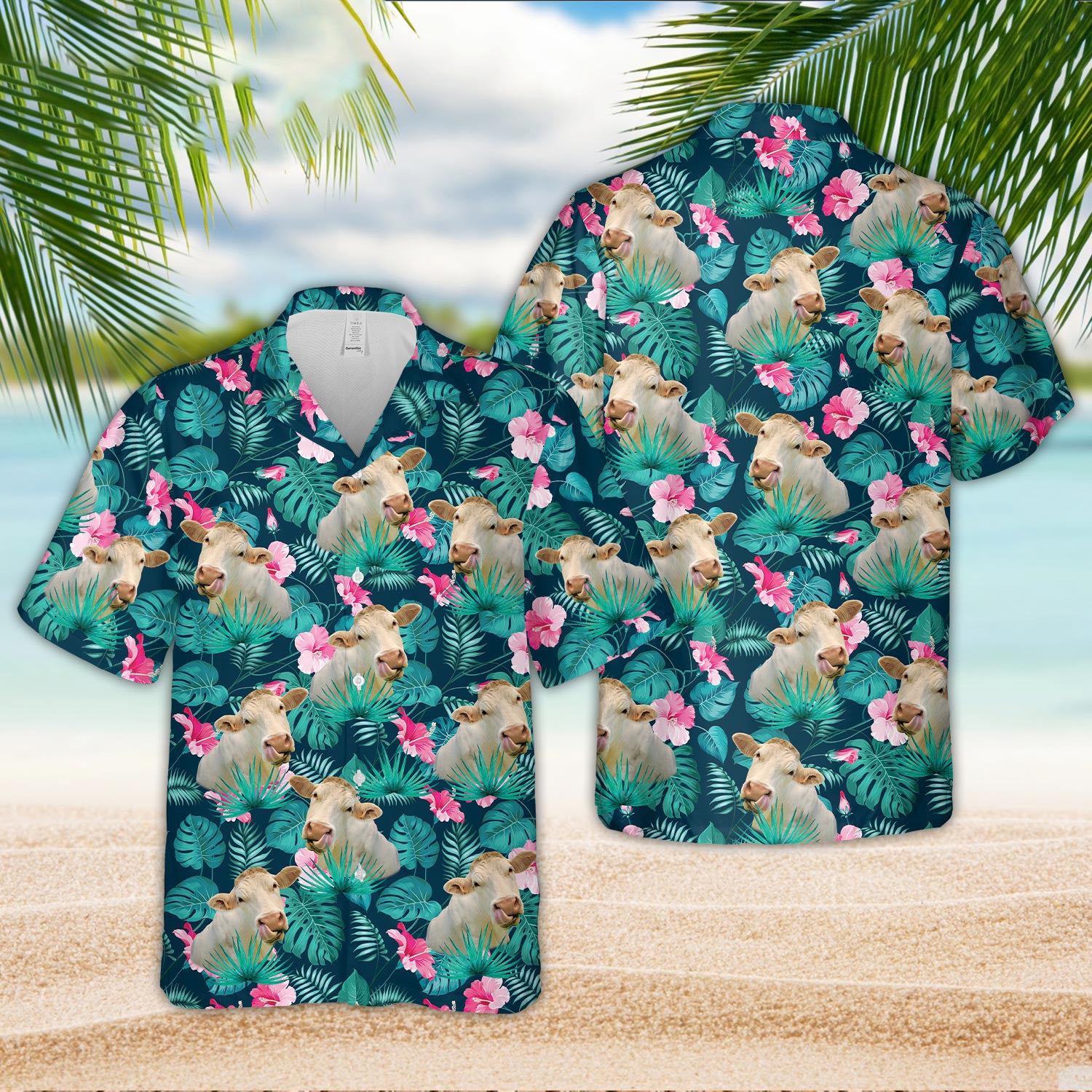 Unique Charolais Blue Floral Summer 3D Hawaiian Shirt