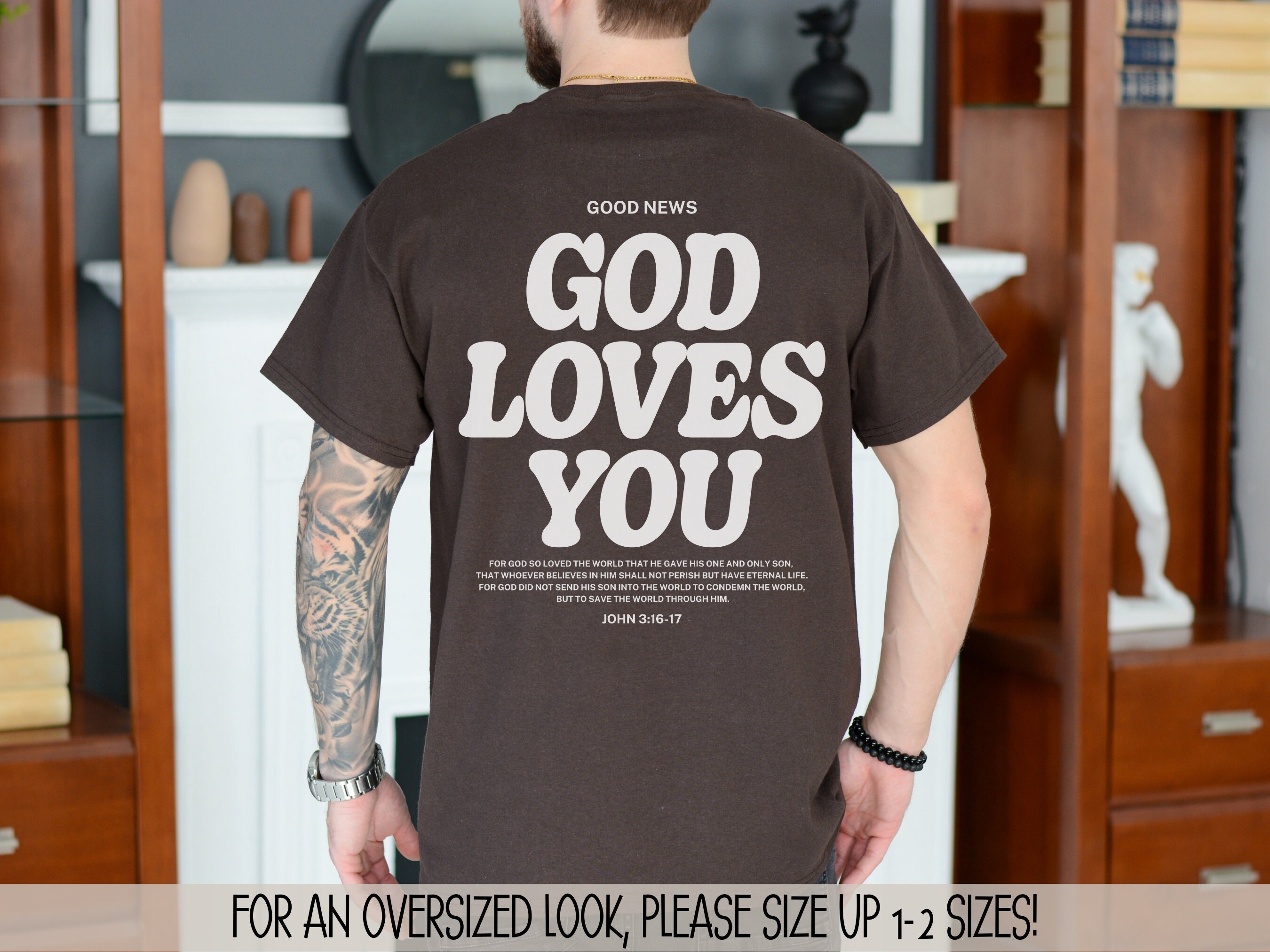 Aesthetic Christian Shirt For Men, God Loves You, Christian Streetwear Apparel, Brown Church T Shirt, Bible Verse Shirt, Mens Christian Gift