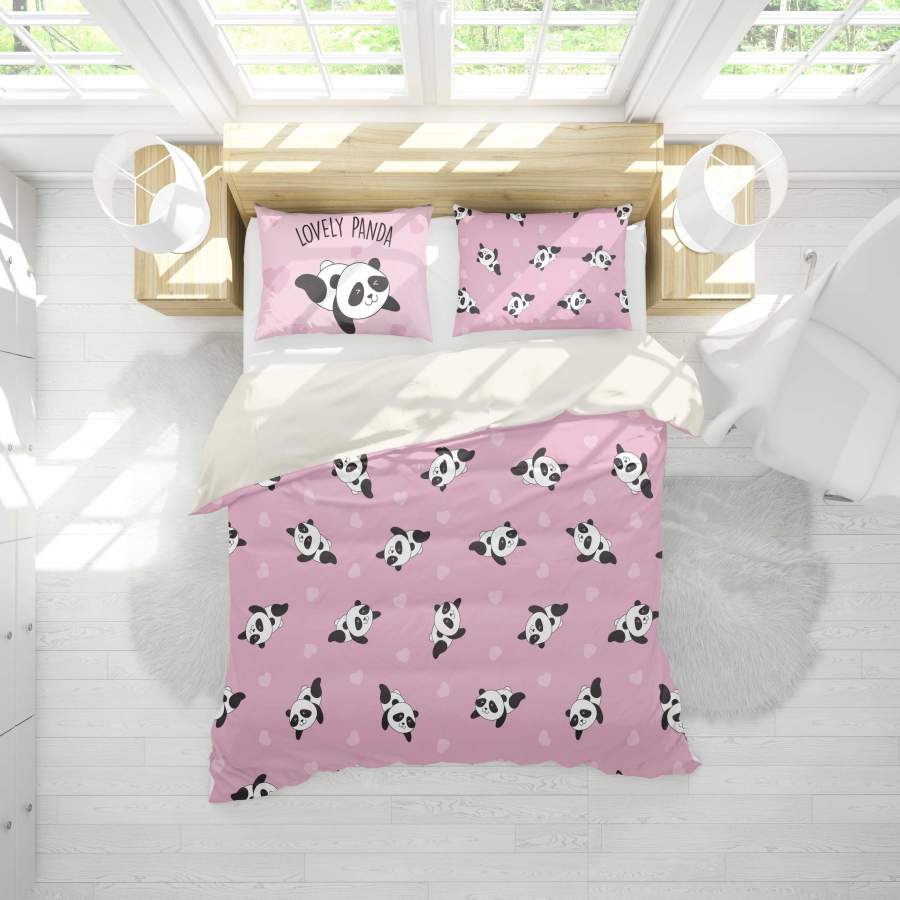 3D Cartoon Panda Pink Quilt Cover Set Bedding Set Pillowcases 98