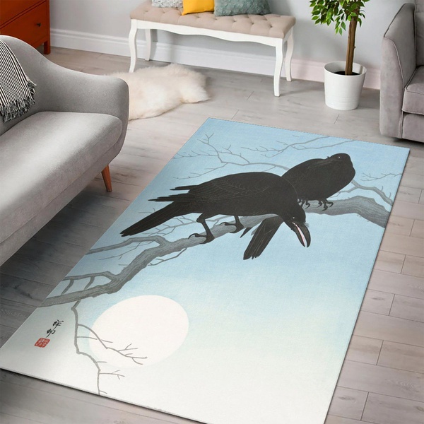 Two Crows On A Branch Area Rug Carpet Kitchen Rug Family Gift US Decor