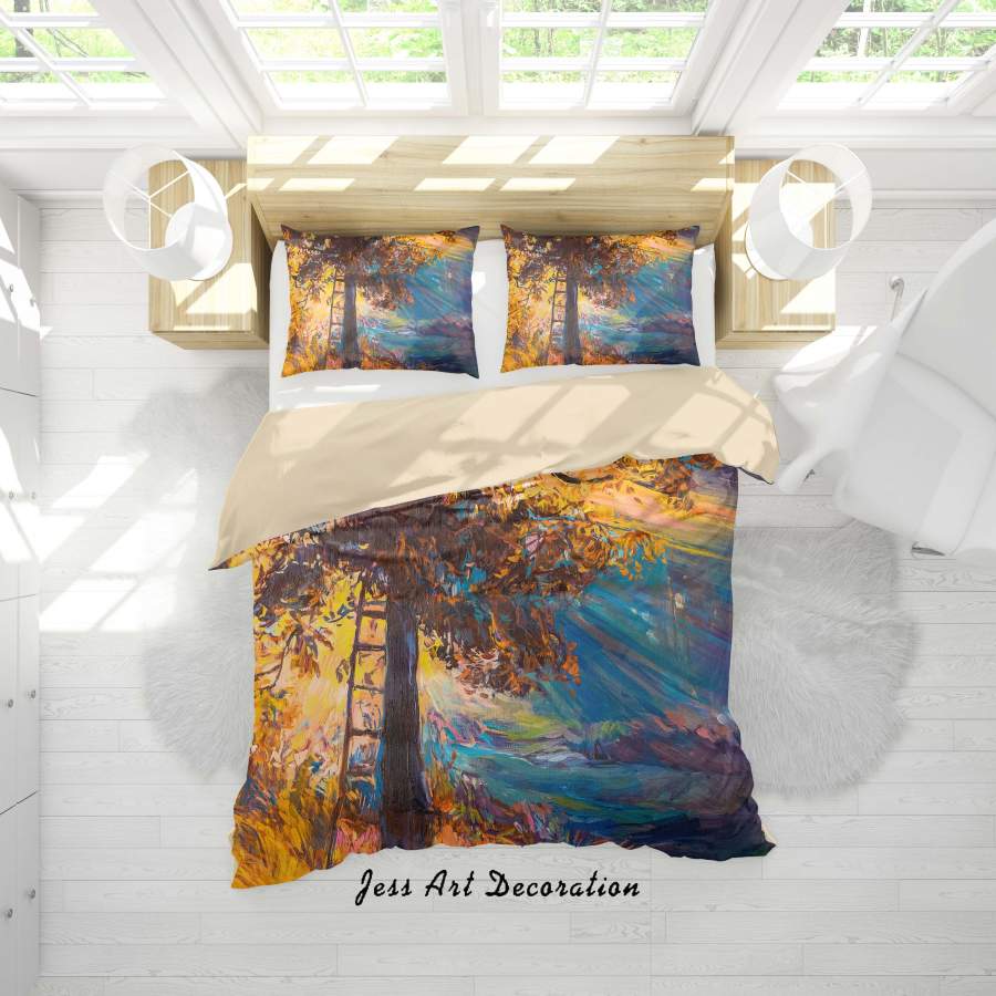 3D Sunshine Tree Oil Painting Quilt Cover Set Bedding Set Duvet Cover Pillowcases A045 LQH