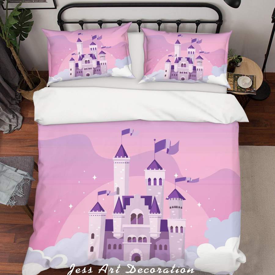 3D Cartoon Pink Castle Quilt Cover Set Bedding Set Duvet Cover Pillowcases A049 LQH