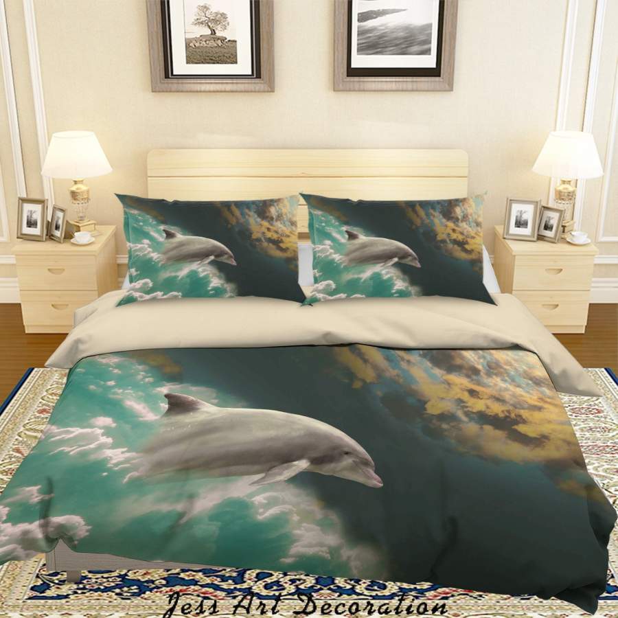 3D Abstract Sky Dolphin Quilt Cover Set Bedding Set Duvet Cover Pillowcases A103 LQH