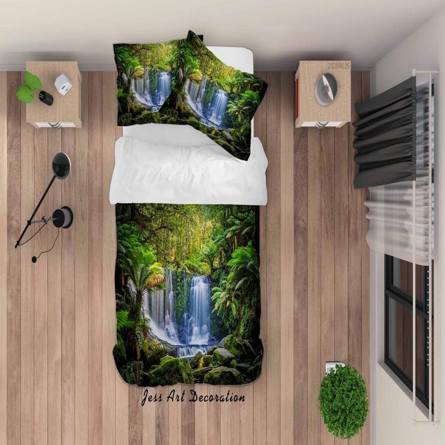 3D Green Waterfall Forest Quilt Cover Set Bedding Set Duvet Cover Pillowcases SF67