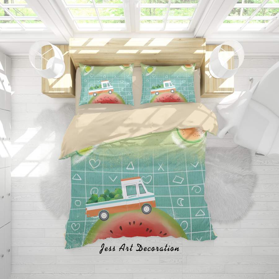 3D Cartoon Watermelon Geometric Pattern Quilt Cover Set Bedding Set Duvet Cover Pillowcases A538 LQH