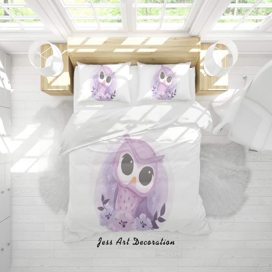 3D White Purple Owl Quilt Cover Set Bedding Set Duvet Cover Pillowcases SF06