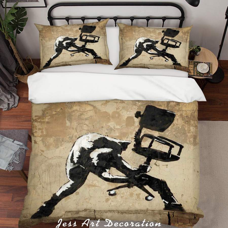 3D Banksy Mural Figure Swivel Chair Black White Quilt Cover Set Bedding Set Duvet Cover Pillowcases  ZY D92