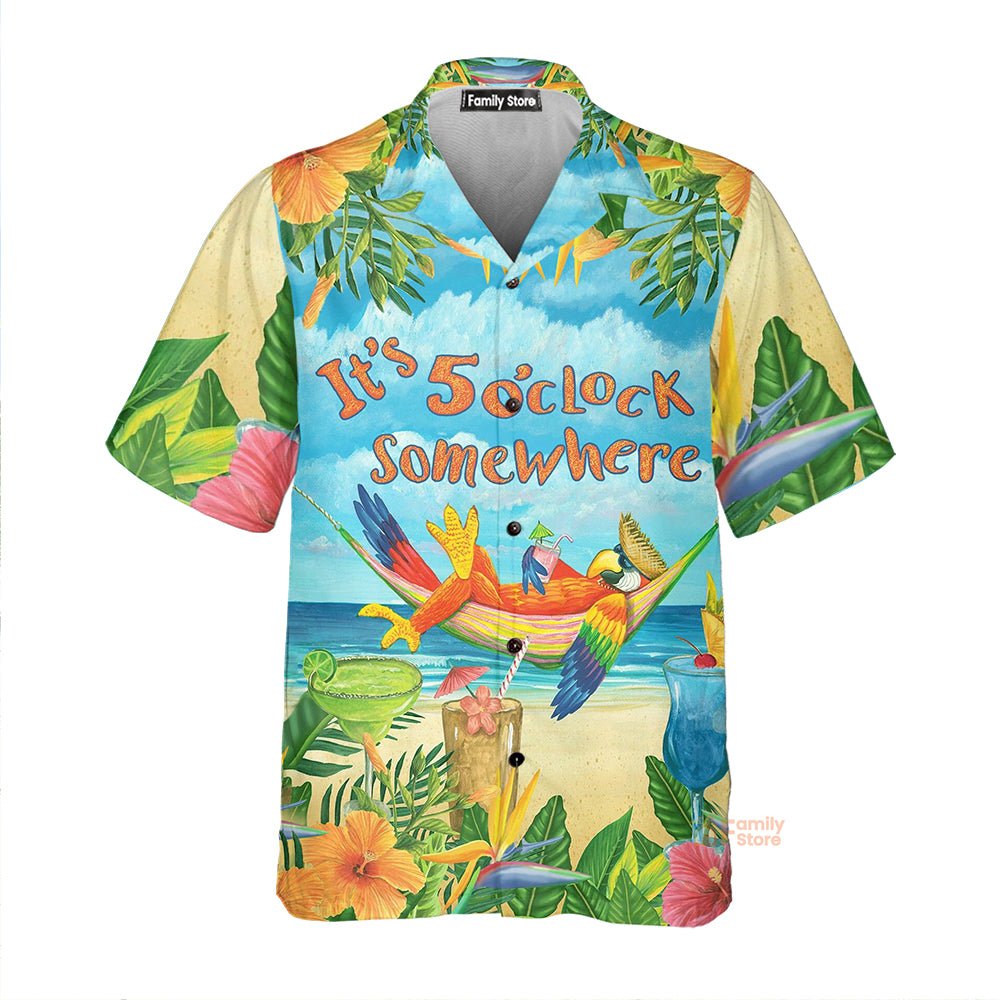 Tropical Parrot It’S 5 O’Clock Somewhere Aloha Hawaiian Shirts