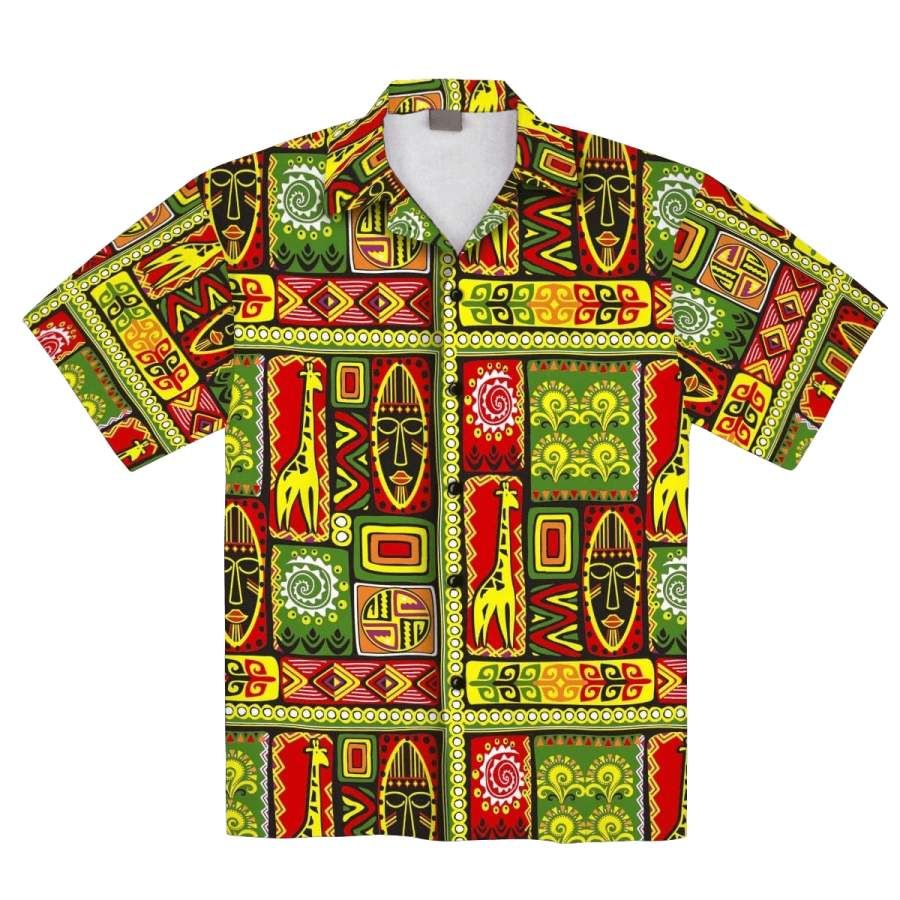 African Hot Tone Pattern Tropical Hawaiian Aloha Shirts